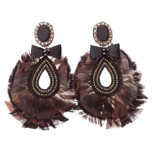 Ranjana Khan Holographic Feather Crystal Bow Dangling Clip Earrings - Picture 1 of 6